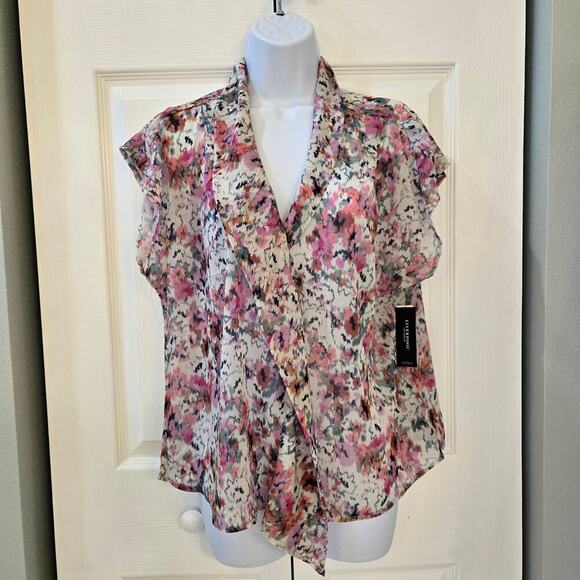 Liverpool Los Angeles Colorful Abstract Print Blouse Painted Floral Cottagecore - Picture 2 of 7